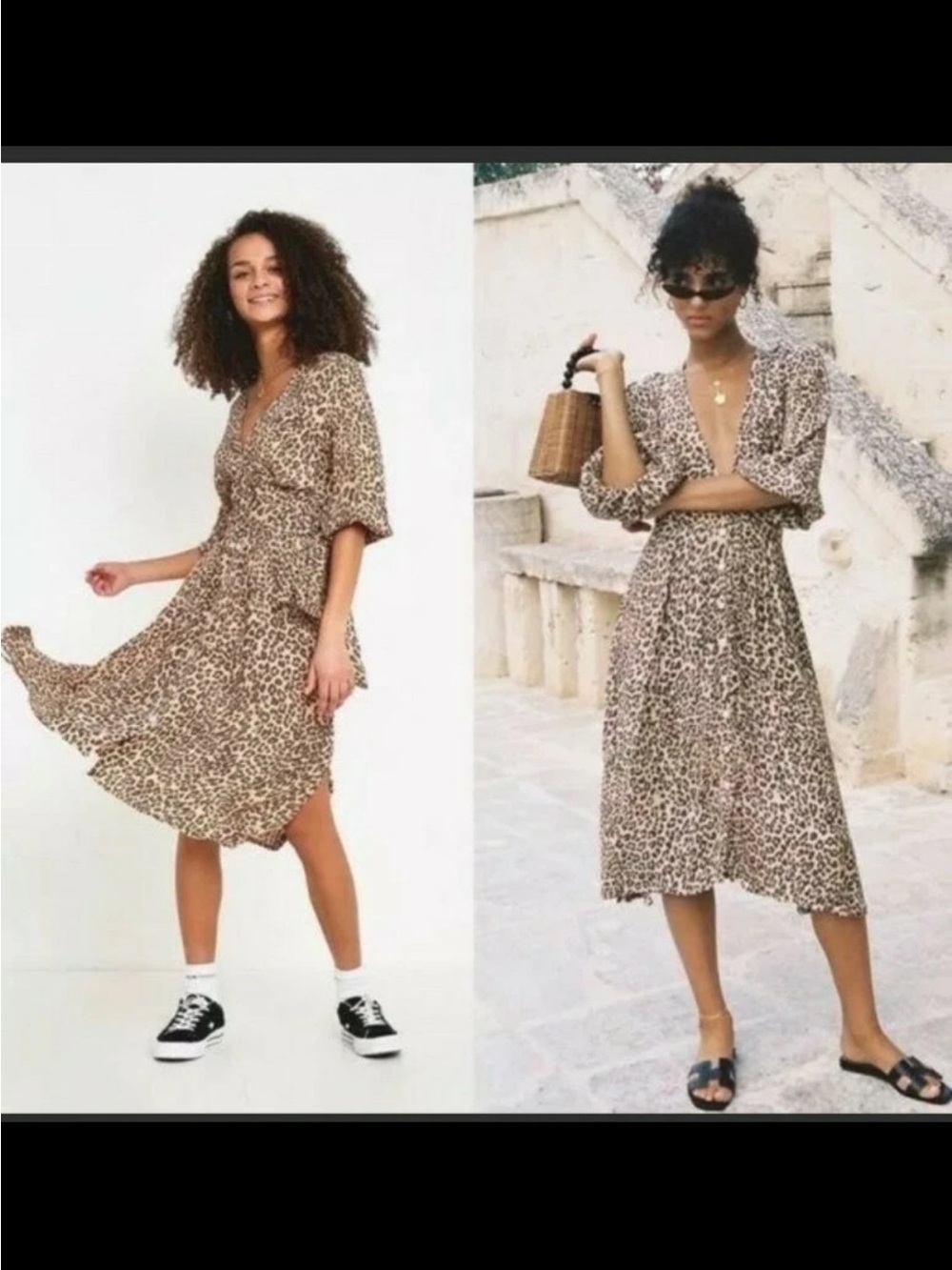 Faithfull the Brand Marie Louise Mila Animal Print Midi Dress Brown Size 4